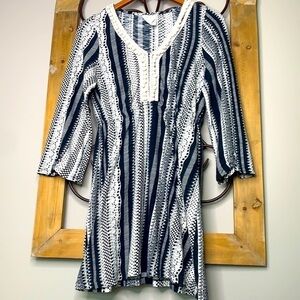 Anthropologie Mermaid Boho Geo Print Pom Pom Dress